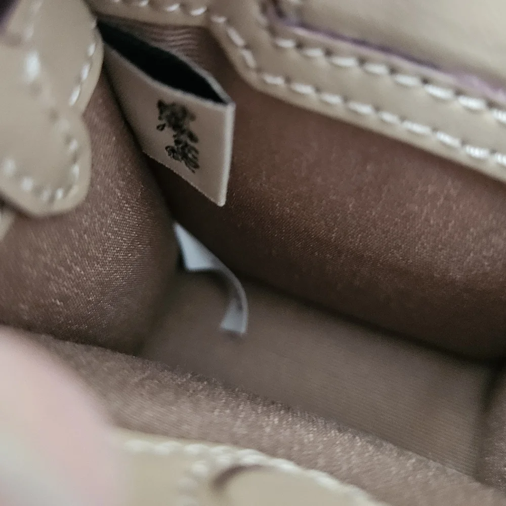 NWT COACH NORTH/SOUTH MINI TOTE BAG CHARM IN SIGNATURE CANVAS TAN & BEIGE - Picture 2 of 7